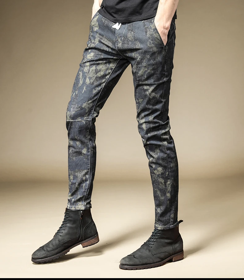 Новые мужские повседневные осенние мужские корейские джинсы узкие брюки стрейч брюки осенние Молодежные камуфляжные брюки