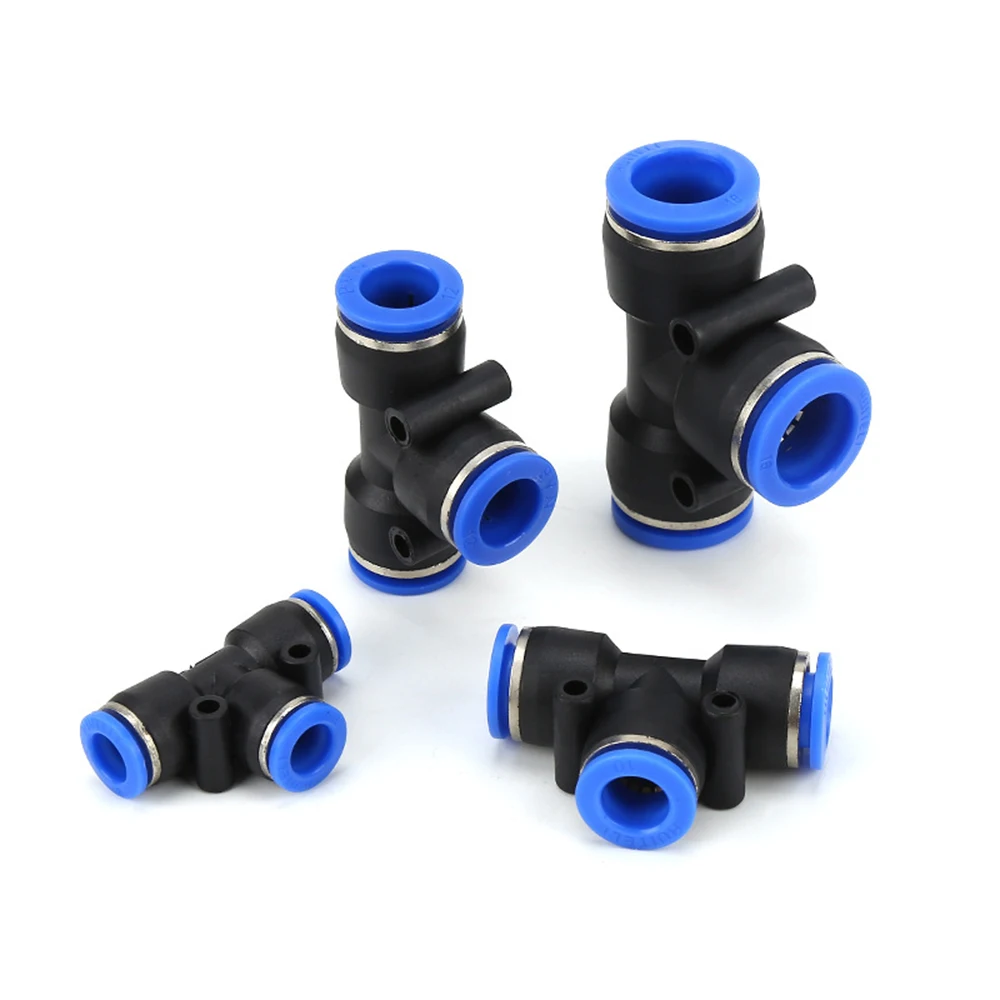 

PE" Pneumatic connector 3-way T-type three-way 4mm to 16mm OD hose push-in air fitting quick connector connector adapter