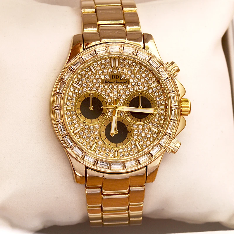 Роскошные брендовые дизайнерские кварцевые с бриллиантами часы мужские часы со льдом ААА водонепроницаемые наручные часы с кожаным ремешком