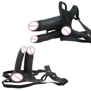 Hollow Silicone Strapon Dildo Vibrator for Men Gay Double Penetration Strap on Dildo Anal Clitoris Stimulator Penis Pump Extend 4