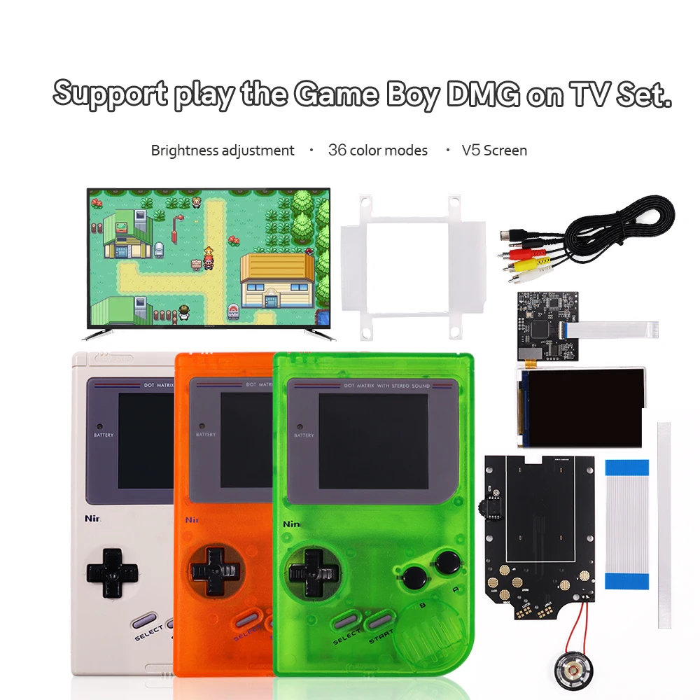 V5 GBO TV Version OSD Menu Full Size IPS High Light Brightness Backlight LCD Screen + Speaker Kit For GameBoy DMG GB Console