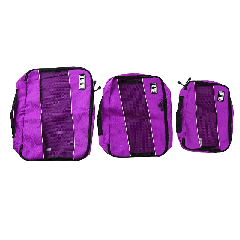 purple 3 шт./компл. Чемодан упаковка Органайзер комплект упаковочная сумка с застежкой-молнией из куб дорожная сумка Системы прочный Одежда унисекс сортировки - Цвет: purple