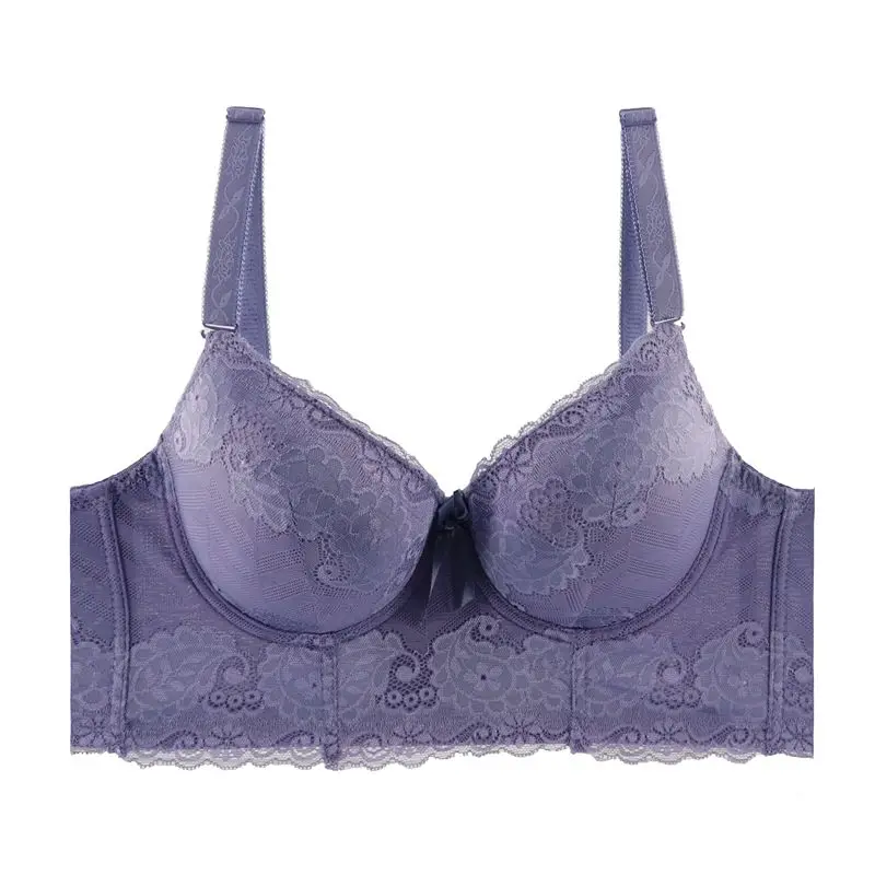 Blue Grey PairFairy, женский удлиненный корсет, бюстгальтер, топы, цветочный лист, кружево, с подкладкой, пуш-ап, бюстгальтеры для женщин, для талии, для тренировок, для похудения, нижнее белье, бюстгальтер, Топ - Цвет: Blue Grey