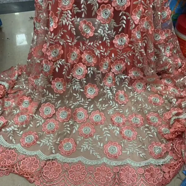 as picture Высокое качество 3D Африканский нигерийский кружевной ткани с Стразы, украшенное вышивкой красивое платье с цветочным принтом, французское Тюлевое кружево, растворимые в воде - Цвет: as picture