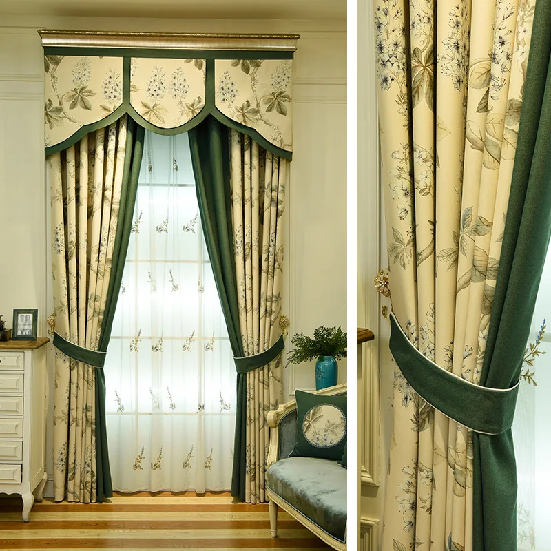 

Simple American Nordic Style for Study Bedroom Cotton and Linen High Shading Stitching Printing Curtains for Living Room