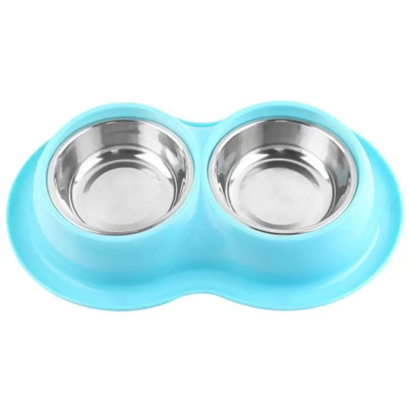 Синий Stainless Steel Non-Slip Double Dog Bowls Food Drinking Water Feeder Pets Supply Dog Pet Feeding Bowl Supplies - Цвет: Синий