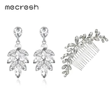 Mecresh конский глаз Форма Кристалл Свадебные волосы серьги в виде гребней набор для женщин милый лист ветка серебряный цвет Свадебные Ювелирные наборы EH1626+ F