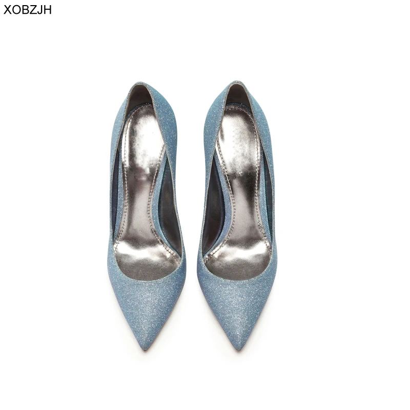 Итальянская Свадебная обувь синего цвета; женские туфли-лодочки; коллекция года; Роскошные брендовые дизайнерские туфли на высоком каблуке; женские вечерние туфли со стразами; женская обувь размера плюс 43
