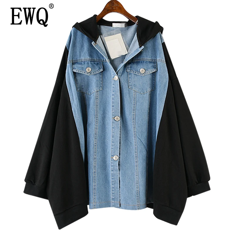 

[EWQ] New Spring Autumn 2019 Fashion Long Sleeve Lapel Patchwork Pockets Single Breasted Casual Loose Coat Women AA885
