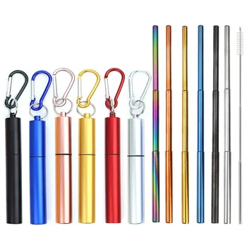 

20pcs Portable Reusable Straw 304 Stainless Steel Metal Drinking Straw Telescopic Travel Camping Collapsible Straw Wholesale