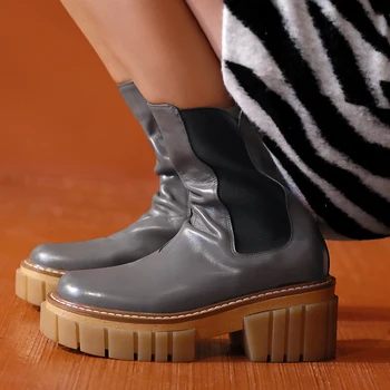 

brand women boots new fashion autumn winter shoes woman ankle boots genuine leather high heels platform black gray riding boots