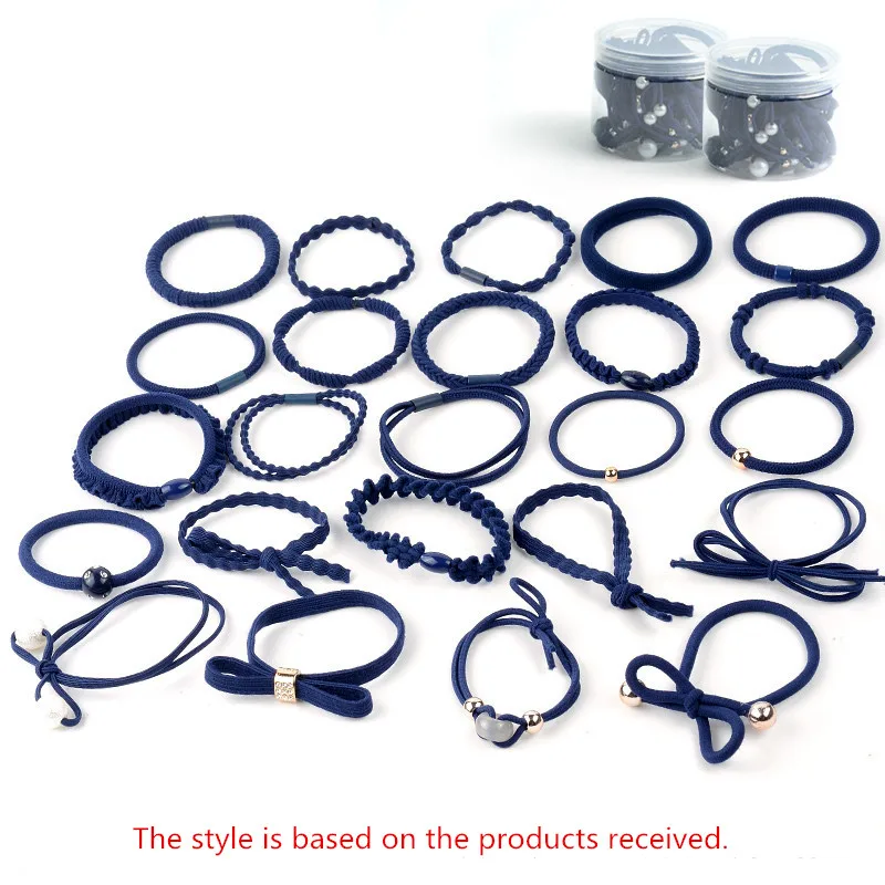24PCs/Box Fashion Colorful Bowknot Women Girls Elastic Hair Rubber Band Accessories Imitation Pearls Simple Tie Hair Ring Rope
