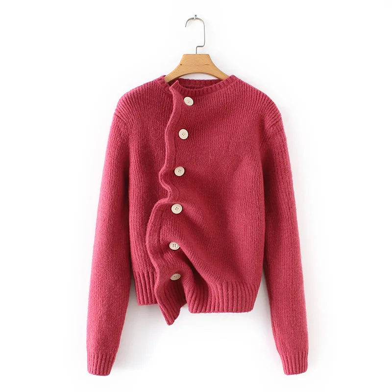 

2019 Autumn Irregular Red Knitted Sweater Women Cardigan Loose Coat Jumper Vadim Sueter Mujer Truien Dames Korean Sweaters