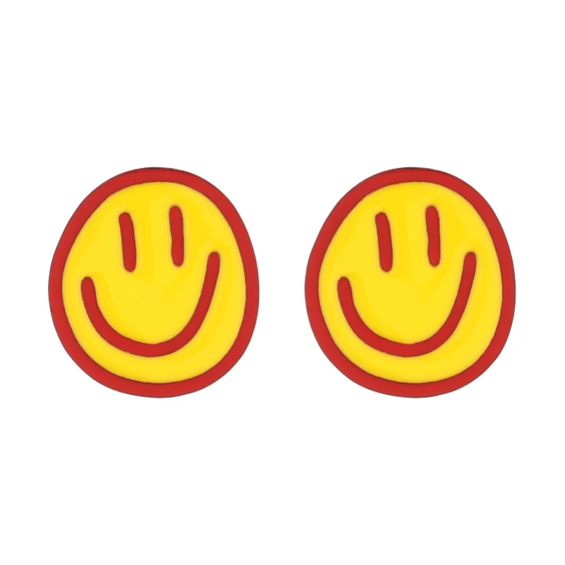 Simple Fashion Red Green Yellow Cute Smiling Face Piercing Alloy Stud Earrings For Women Jewelry Accessories | Украшения и