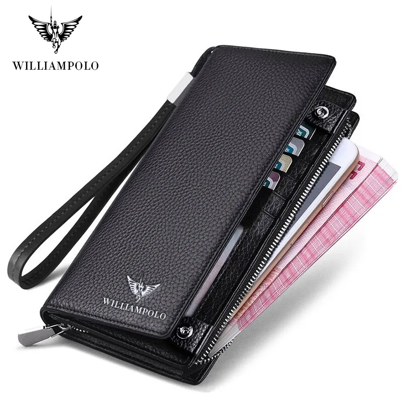 

Mens Wallet Zipper Hasp Design Long Genuine Leather Business Phone For Credit Cards Clutch Wallet Men Gift