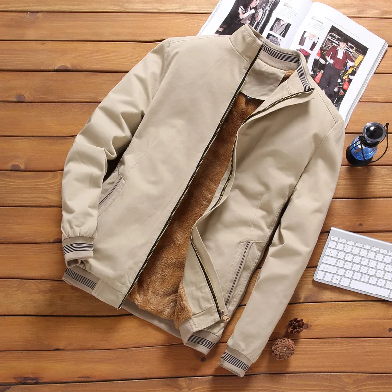 Fleece Thick Warm Jacket Mens 2021 Autumn Winter Mens Warm Bomber Jackets Casual Coats Tops Male Outerwear M-5XL