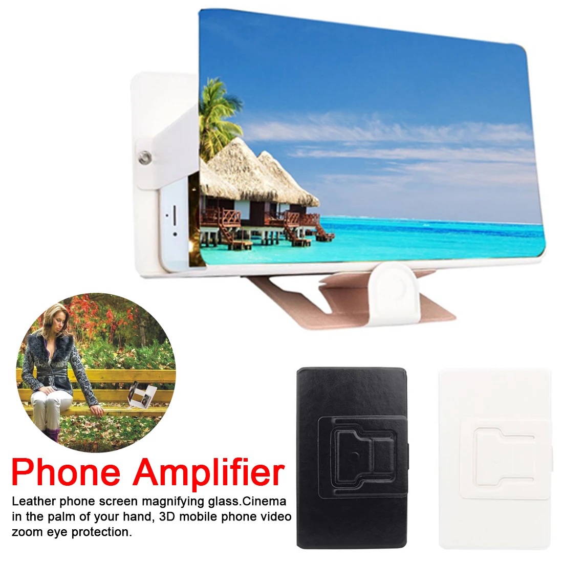 

3D Phone Screen Magnifier Stereoscopic Amplifying Desktop Foldable Leather Bracket Mobile Phone Holder Tablet Holder