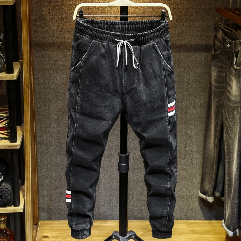 Reviews Men's Jeans Black Streetwear Waist tie Pants Jeans Men Slim Fit Cargo Pants Homme Plus size pants Oversized pants 5XL 6XL 7XL