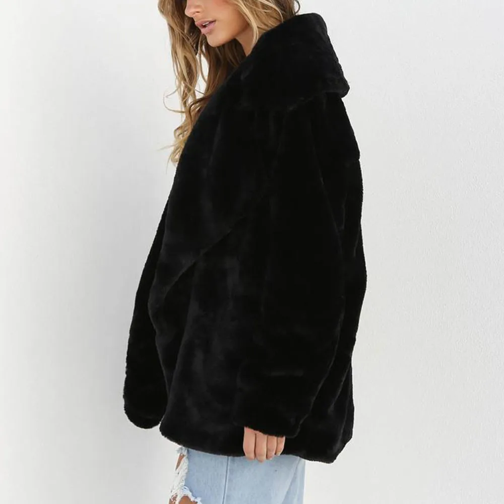 Jaycosin Fashion Women Winter Keep Warm Loose Fluffy Fleece Fur Jacket Stylish Long Sleeve Comfortable Soft Collar Fur Coat118#4