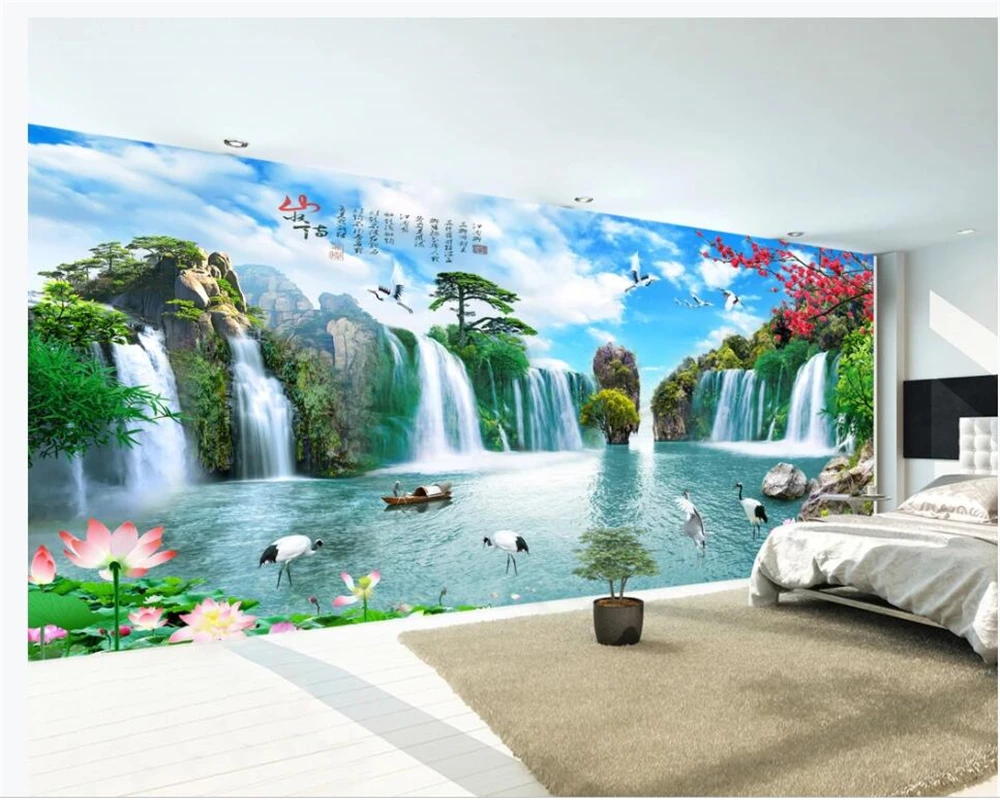 Beibehang Kustom Wallpaper Hd Lukisan Pemandangan Air Terjun Tv