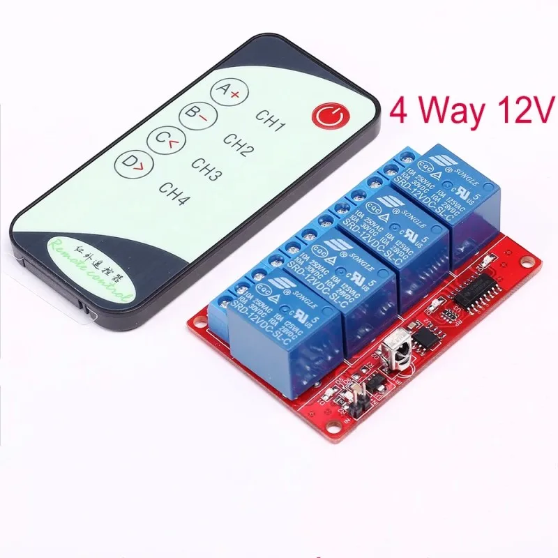 4 Channel 12V Relay Module with IR Infrared Remote Control Fernbedienung Relais 
