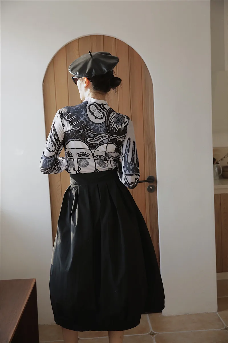 Billige Cheerart Kunst Druck Rollkragen Bluse Frauen Langarm Vintage Top Elastische Tunika Tops Und Blusen Kleidung Herbst 2019