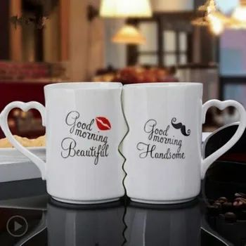 

Newly Kissing Coffee Mug Set Kissing Mugs Set Ceramic Couple Coffee Mug with Lid 12 OZ White Tea Cup Set for Anniversary TE889