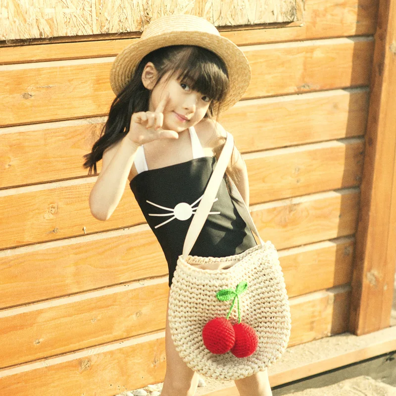 

Wave die yi KID'S Swimwear GIRL'S GIRL'S Swimsuit Cute Large Children South Korea Students One-piece Triangular Tour Bathing Sui