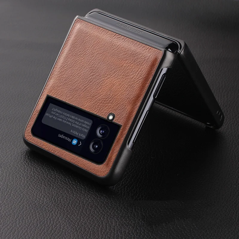 Luxury Vintage Genuine Leather Case For Samsung Galaxy Z Flip4 Flip3 Classic Business Cover For Galaxy Z Flip 3 5G