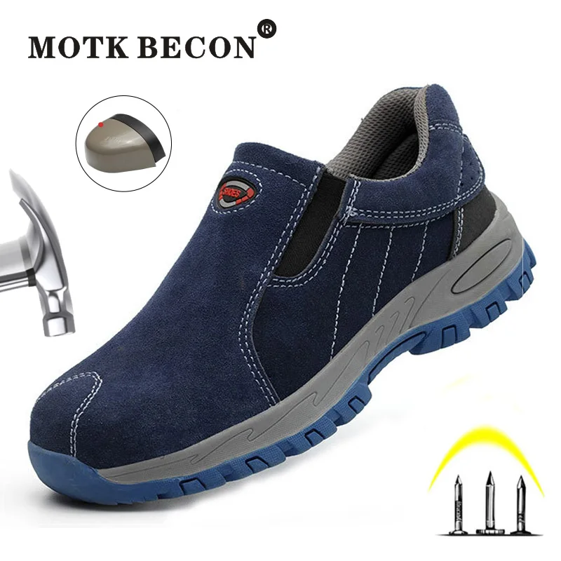 MOTK BECON, неубиваемая Мужская защитная обувь для работы, без шнуровки, водонепроницаемые строительные ботинки, не разбивающиеся, пирсинг, кроссовки, L110