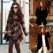 Новое Женское шерстяное пальто с большими лацканами ТРАПЕЦИЕВИДНОЕ шерстяное пальто с поясом и карманом однотонное клетчатое осенне-зимнее D25