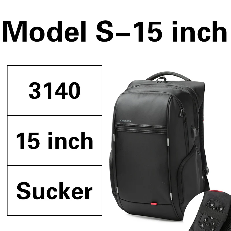 Функциональный мужской рюкзак Kingsons для ноутбука, 13,3, 15,6, 17,3 дюймов, противоугонные дорожные рюкзаки, водонепроницаемые школьные сумки, повседневные Рюкзаки - Цвет: ModelS-15inch Sucker