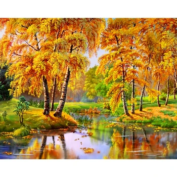 

5D DIY Diamond Painting Cross Stitch Rhinestones Crystal Diamond Embroidery Mosaic Needlework Autumn Landscape Decoration