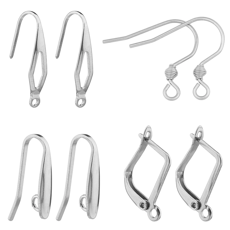 50pcs Stainless Steel Earrings Hooks 4 Models Hollow Drum Diamond U D
