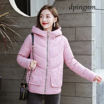 

2019 Slim Cotton Solid New Women's Hooded Winter Loose Cotton-padded Jacket Winter Jacket Women 902