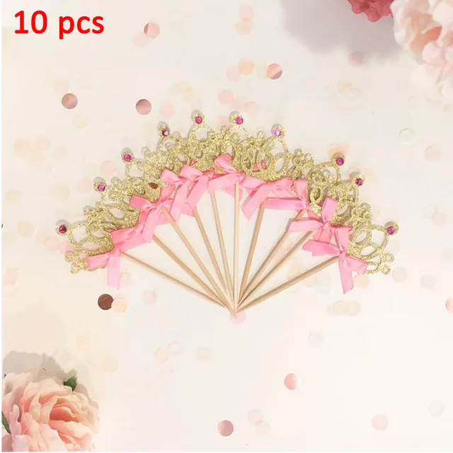 First Birthday One Cupcake Topper 1st Years Boy Girl DIY Party Decorations 1 Year Old Baby Birthday Decor Kids 10pcs Crown