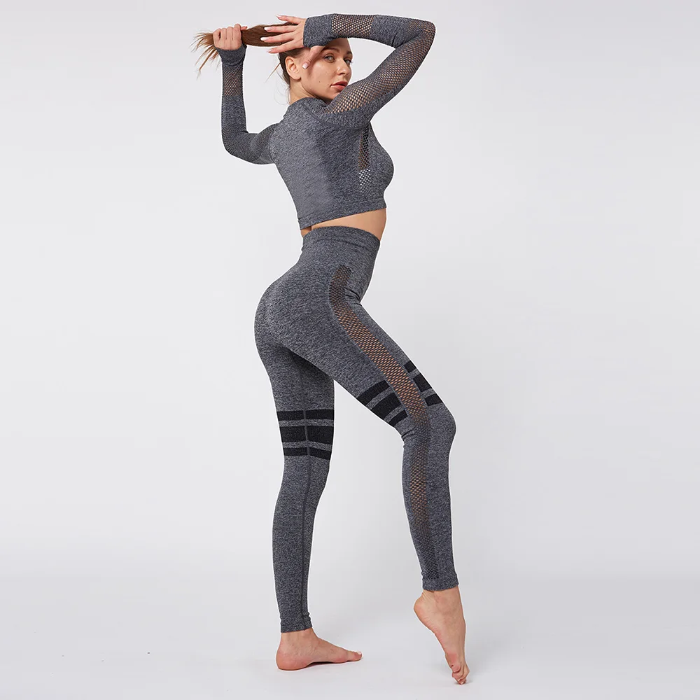 Набор для йоги женские бесшовные Легинсы штаны для йоги тренажерного зала Высокая Талия Леггинсы Брюки Спортивная одежда Фитнес рубашка супер стрейч - Цвет: black set