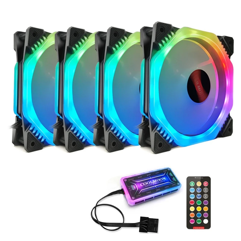 COOLMOON компьютер чехол PC Вентилятор охлаждения RGB настроить 120 мм тихий + ИК пульт