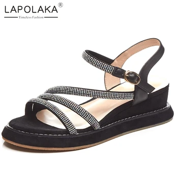 

Lapolaka 2020 Hot Sale Ankle Kid Suede Platform Comfortable Shoes Woman Sandals Buckle Strap Crystal Summer Sandals