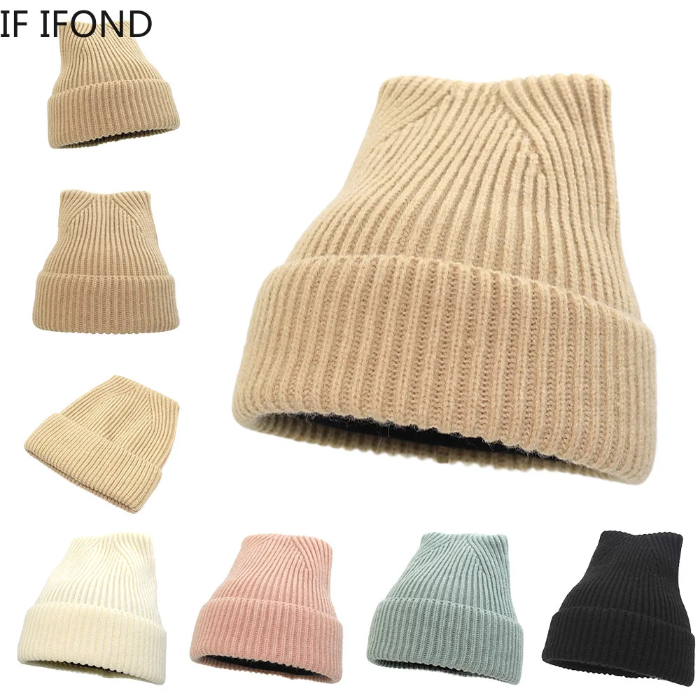 

Beanies Hat for Women Autumn Winter Thick Warm Knitted Hat Solid Color Cute Cat Ears Ladies Skullies Beanies Bonnet
