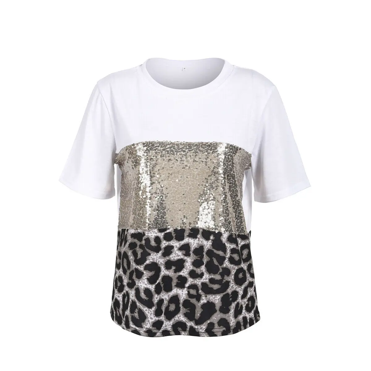 Women Short Sleeve Leopard Print Color Patckwrok Plus Size T-shirt Casual Female Girls Large Casual Clothes