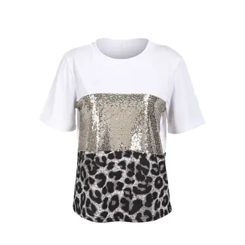 

Women Short Sleeve Leopard Print Color Patckwrok Plus Size T-shirt Casual Female Girls Large Casual Clothes