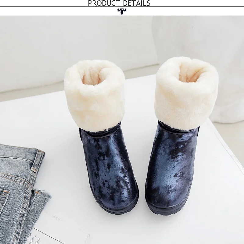 EGONERY/красивые женские зимние ботинки; очень теплые зимние женские ботинки на плоской подошве с цветочным принтом; цвет синий, серебристый; Прямая ; большие размеры 33-45