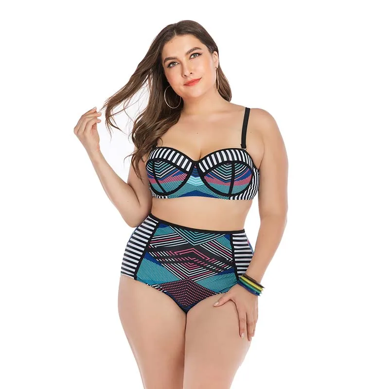 

Women Stripes Bikini Set 2019 Mujer Summer Beach Swim High Waist Swimwear Female Push Up Plus Size Biquini Tankini Bathing Suits