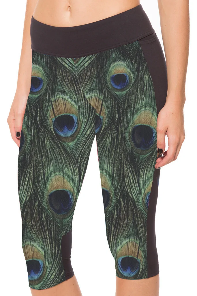 

Summer Hot Selling New Arrival Digital Printing Peacock Feather Buttock Lifting 7 Points Sports WOMEN'S Pants 7slgs-1092