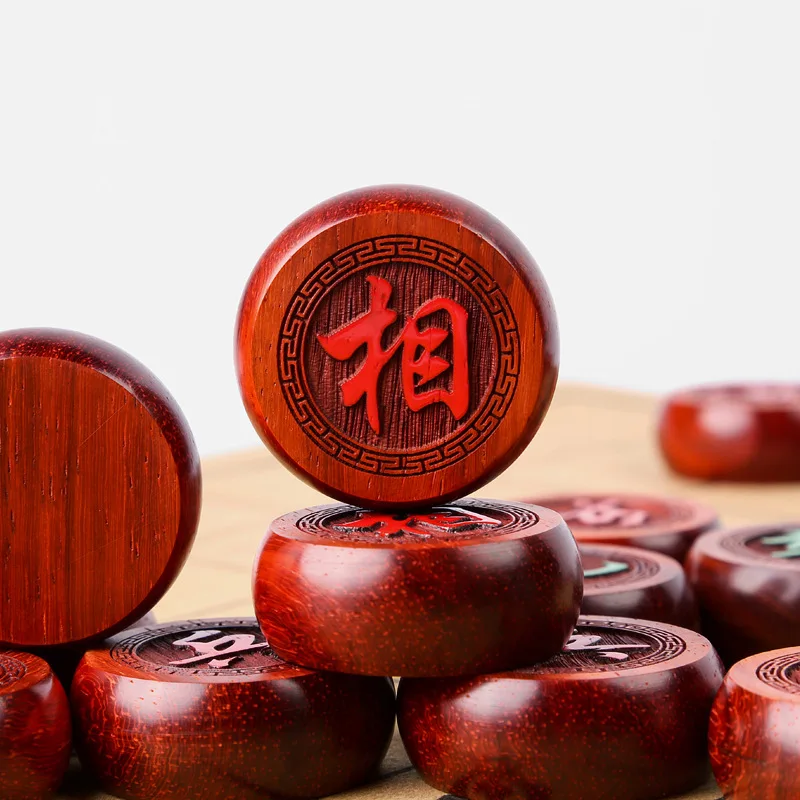 Chinese Chess Set Solid Wooden Pieces Chessman Portable Travel Family Board Game Set for Kid Adult Chess Gift Puzzle Toy