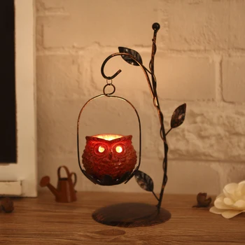 

Home Decoration Candlestick Figurines Handmade Metal Branch With Resin Owl Candle Holder Vintage Decoration Ornaments Crafts