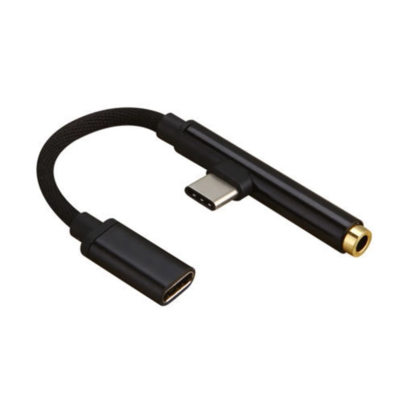 2в1 type-C-USB-C 3,5 мм Aux кабель для наушников адаптер Черный