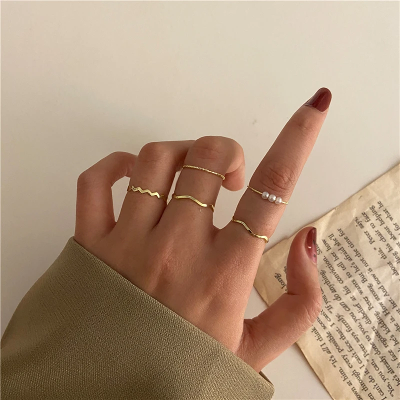 17KM Hiphop Gold Chain Rings Set For Women Girls Punk Geometric Simple Finger Rings 2021 Trend Jewelry Party