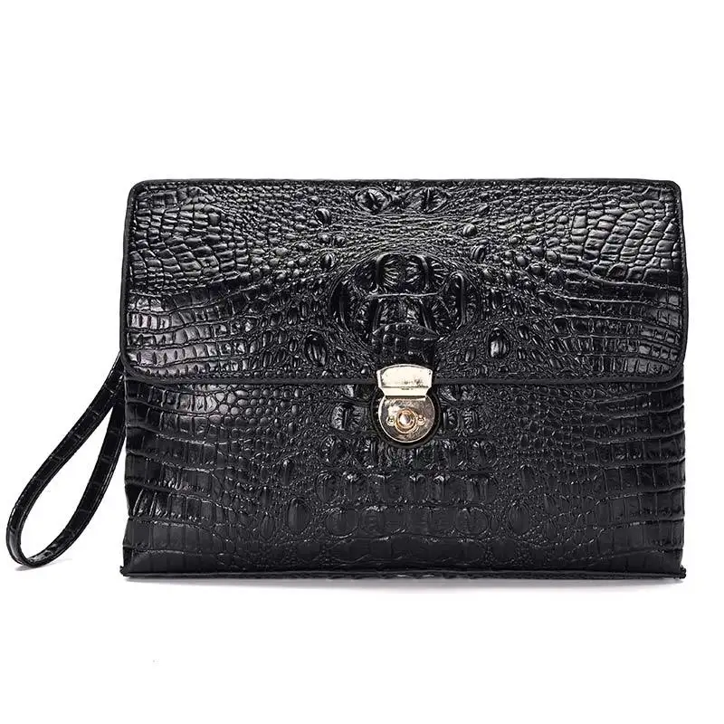 

Men Crocodile Pattern Business Handbag Large Capacity Genuine Leather Envelope Bag Clip High-End Clutch First Layer of Leather